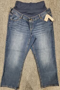 NWT Time and Tru Maternity XL 16-18 Straight Leg Jeans Comfort Belly Band Denim